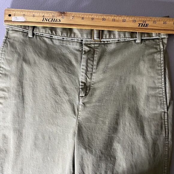BANANA REPUBLIC Twill Pants Straight Ankle Tabs Ultra High Rise Womens 12 Green - Picture 7 of 12